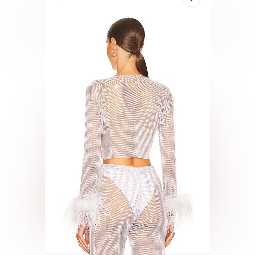 Santa Brands Feather Trim Crystal Top Mesh White Sheer Party Resort Revolve Nwt — image 3 of 8